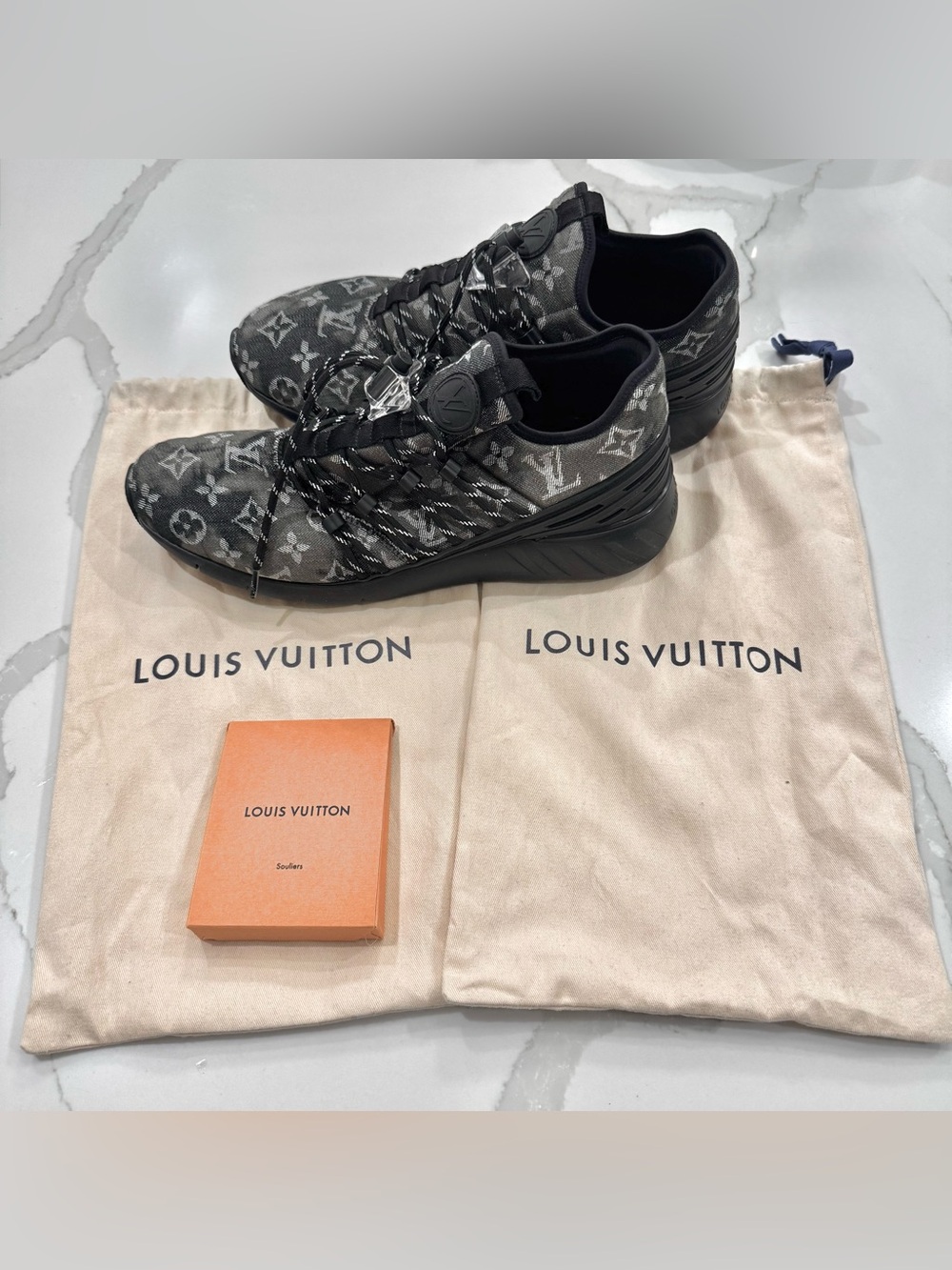 LOUIS VUITTON Men's Sz IT 9.5 US 10.5 Fastlane Sneakers 'Black Monogram Denim'